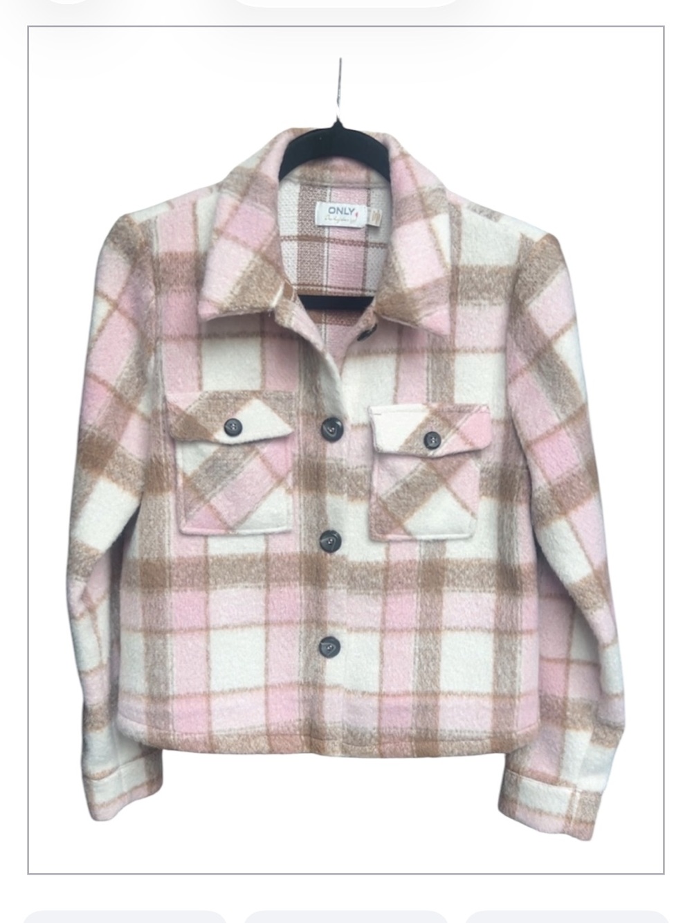 ONLY Lou Short Check Shacket Size M Plaid Button-Up Overshirt Jacket